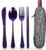 Travel Utensils with Case, Quatish Portable Silverware Set for Work, Stainless Steel Reusable Travel Cutlery Set, Fork and Spoon Set for Camping, EDC Gadgets, Lunch Box for Men, Purple