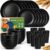 Teivio 32-Piece Kitchen Plastic Wheat Straw Dinnerware Set, Service for 8, Unbreakable Modern Dish Set – Dinner Plate/Dessert Plate/Cereal Bowl/Cup, for Apartment Essentials, Outdoor Camping, Black