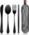 Travel Utensils with Case, Quatish Portable Silverware Set for Work, Stainless Steel Reusable Travel Cutlery Set, Fork and Spoon Set for Camping, Picnic, Gadgets, Lunch Box for Men, Black